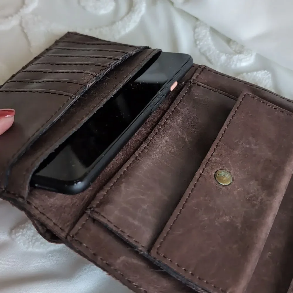 Patricia Nash Italian Antique Brown 🤎 Basket Weave Design Trifold Wallet- Rare